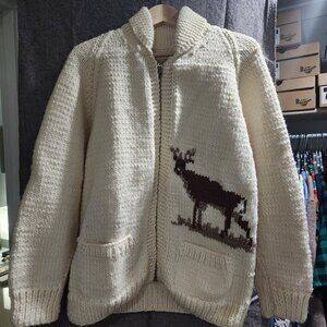 Vintage Grandpa Sweater with Deer Intarsia